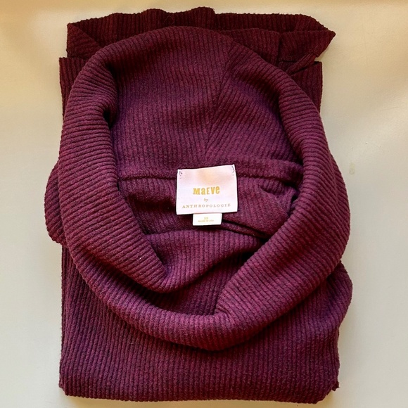 Maeve (Anthropologie)  Burgundy Cowl Neck Rib Knit Size XS Sweater - Picture 2 of 5